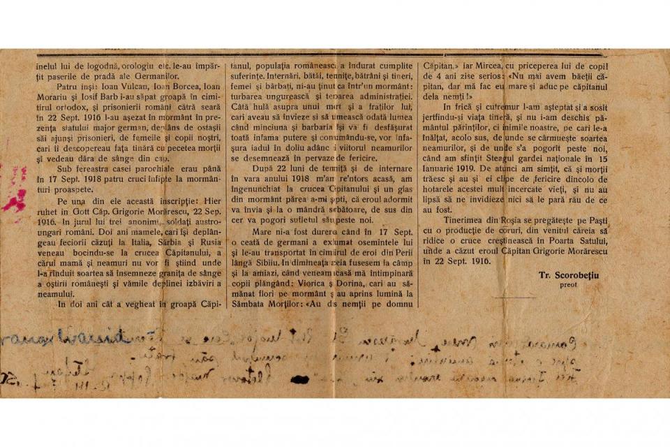 Articolul original, semnat de preotul Tr. Scorobețiu, în numărul din 20 aprilie 1919 al Ziarului „Carpați”, scos la Tipografia arhidiecezană din Sibiu (II)