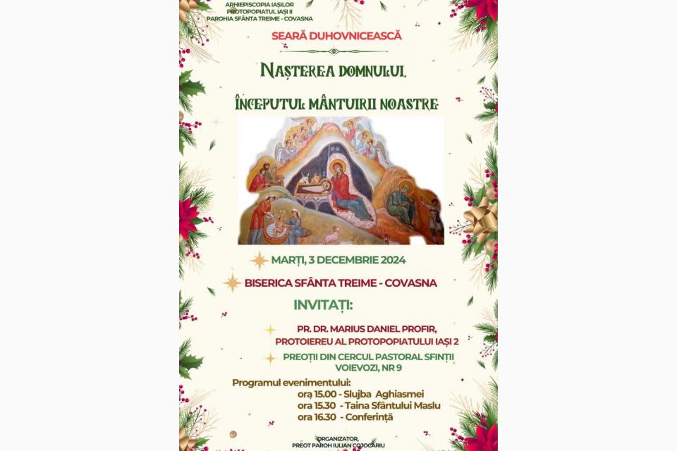 Evenimente care vor avea loc în Arhiepiscopia Iaşilor, în perioada 1–7 decembrie 2024