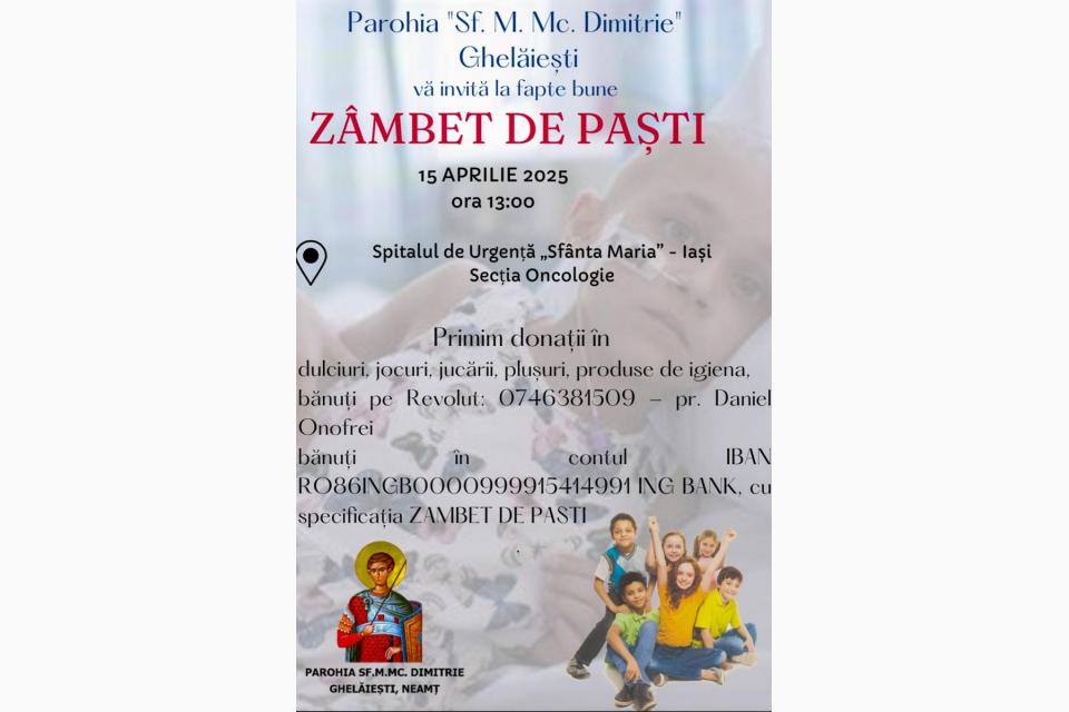 „Zâmbete de Paști” – Daruri și speranță pentru copiii de la Oncologie